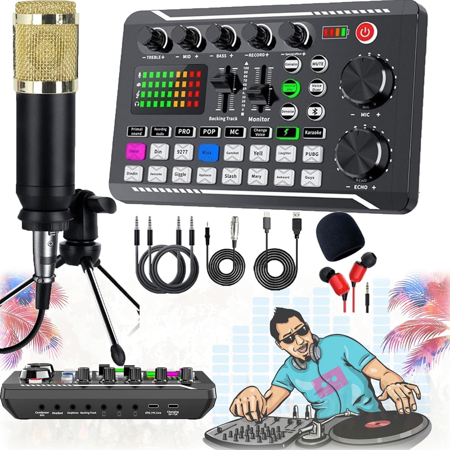 Pro Sound Card with DJ Mixer Effects & Voice Changer